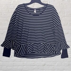 Free People We the Free Women's Round About Striped Black Top Size M Fairy Cozy